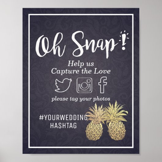 Hashtag Chic Gold Pineapple Navy Blue Poster (Voorkant)
