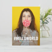 Hashtag Fun Editable Color Afstuderen Invitation Kaart (Staand voorkant)