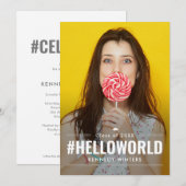 Hashtag Fun Editable Color Afstuderen Invitation Kaart (Voorkant / Achterkant)