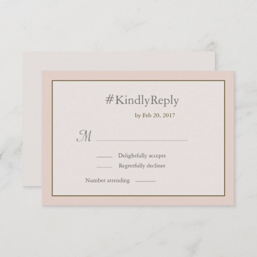 Hashtag gepersonaliseerde blush perzikbruinbruilof kaart (Voorkant / Achterkant)