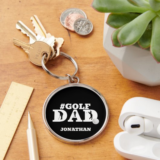 Hashtag Golf Dad Aangepaste naam Sleutelhanger (Bureau)