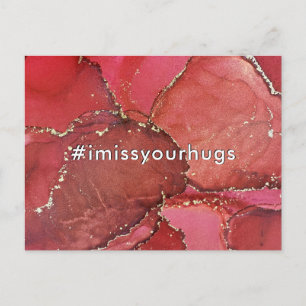 Hashtag I Miss Your Hugs Red & Gold vloeibare Art Briefkaart