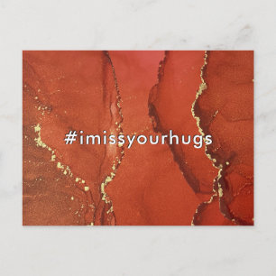 Hashtag I Miss Your Hugs Red & Gold vloeibare Art Briefkaart