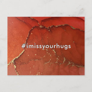 Hashtag I Miss Your Hugs Red & Gold vloeibare Art Briefkaart