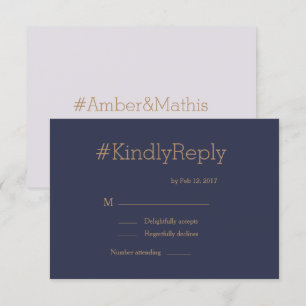 Hashtag modern blauw goud waterverf bruiloft rsvp kaart