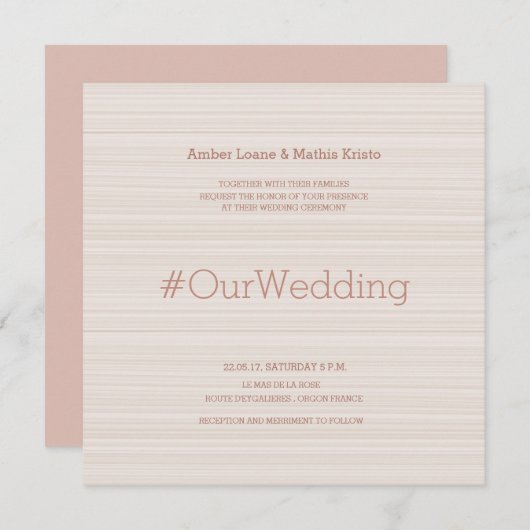 Hashtag modern elegant roos gouden strepen bruilof kaart (Voorkant / Achterkant)