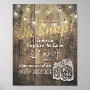 Hashtag Rustic Wood Mason Jar Lights Poster