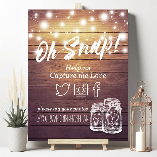 Hashtag Rustic Wood Mason Jar Lights Poster