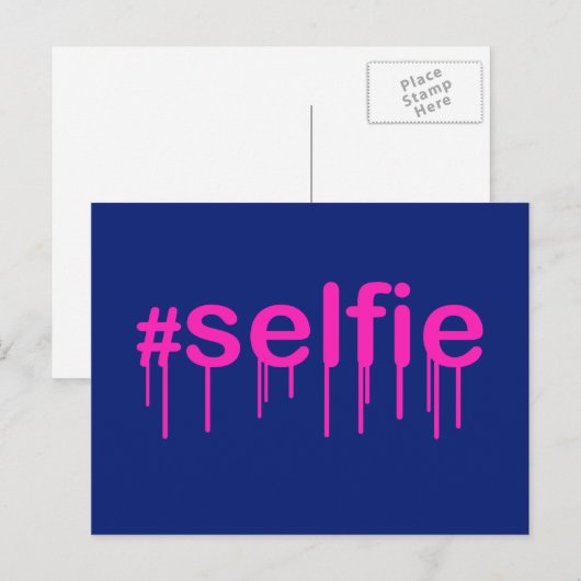Hashtag Selfie Drooling on blue Briefkaart (Voorkant / Achterkant)