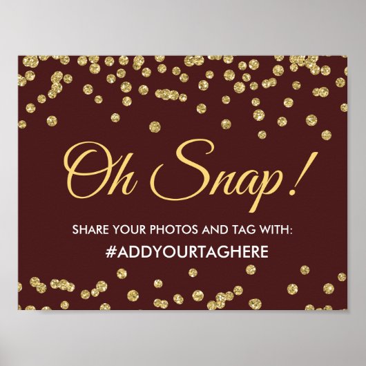 Hashtag Sign Gold Faux Glitter Confetti Marsala Poster (Voorkant)