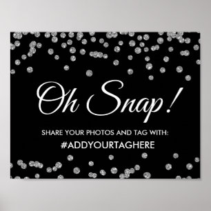 Hashtag Sign Silver Faux Glitter Confetti Black Poster