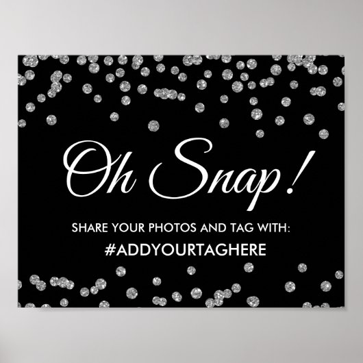 Hashtag Sign Silver Faux Glitter Confetti Black Poster (Voorkant)