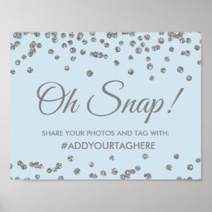 Hashtag Sign Silver Faux Glitter Confetti Ice Blue Poster