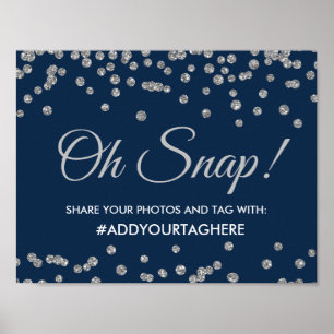 Hashtag Sign Silver Faux Glitter Confetti Navy Poster