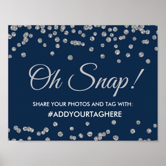 Hashtag Sign Silver Faux Glitter Confetti Navy Poster (Voorkant)