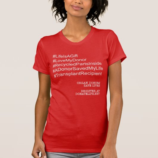 Hashtag Transplant Recipient t-shirt (Voorkant)