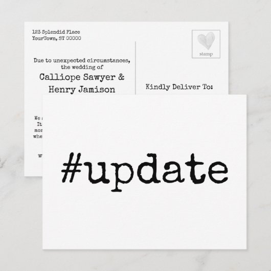 Hashtag update uitgesteld huwelijk briefkaart (Voorkant / Achterkant)