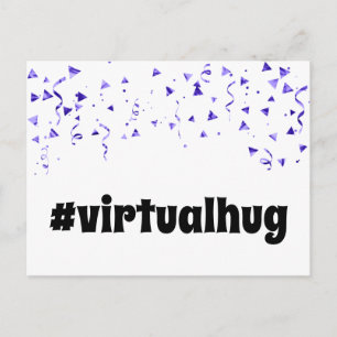 Hashtag Virtual Hug in Fun Font met Blue Confetti Briefkaart