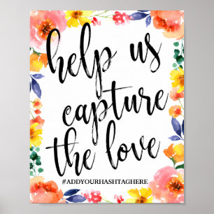 Hashtag voor het huwelijk Floral Waterverf 8x10 Si Poster