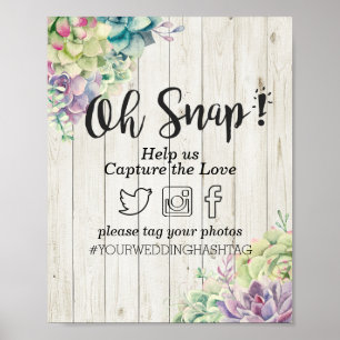 Hashtag voor weddenschappen Succulents Rustic Wood Poster