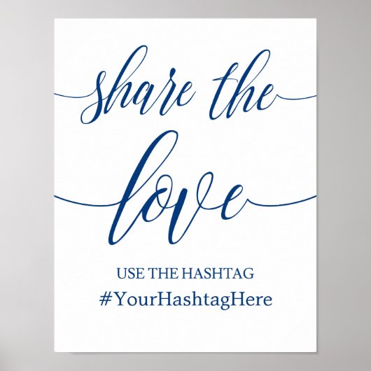 Hashtag Wedding Sign in Navy Blue Calligraphy Poster (Voorkant)