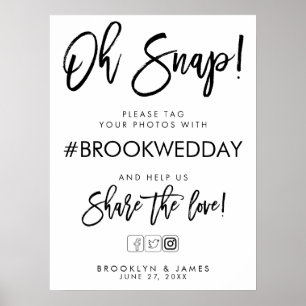Hashtag White and Black Wedding Poster