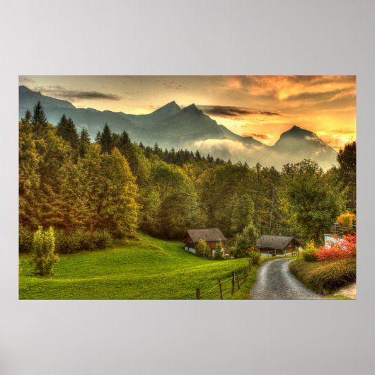 Hasliberg Zwitserland sunset and Swiss Mountains Poster (Voorkant)