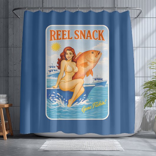 Haspel Snack Grappige Retro Pin-Up Rode Snapper Vi Douchegordijn
