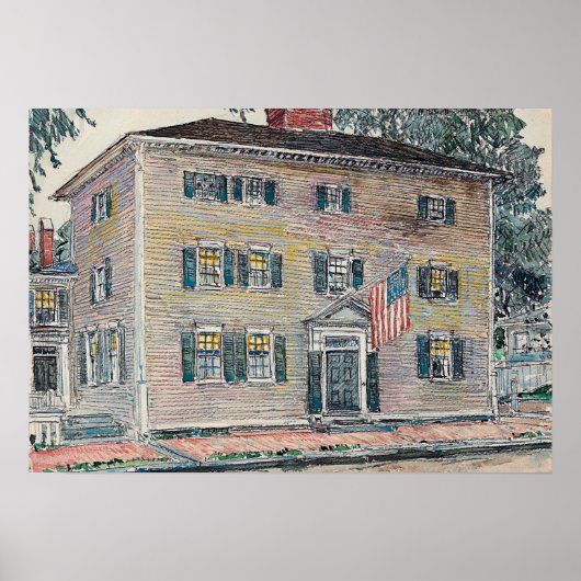 Hassam - Frame Mansion New Hampshire 1917 Poster (Voorkant)
