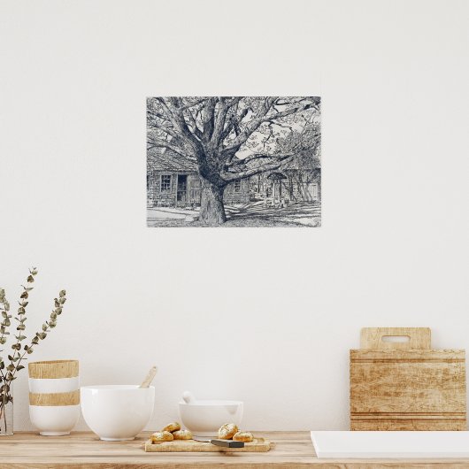 Hassam - Oak en het oude huis in het voorjaar Poster (Keuken)