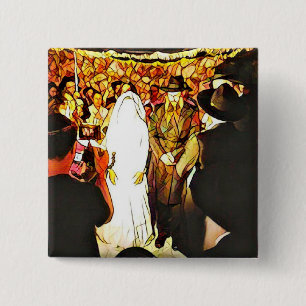 Hassidic Wedding Vierkante Button 5,1 Cm