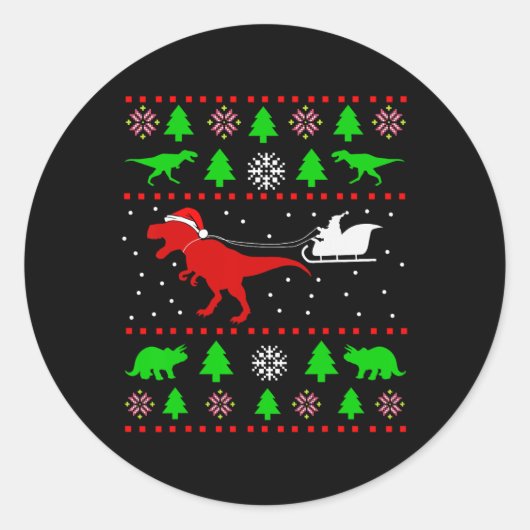 Hässlicher Weihnachtspullover mit Dinosauriern für Ronde Sticker (Voorkant)