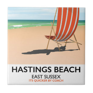 Hastings Beach, East Sussex vintage poster Tegeltje