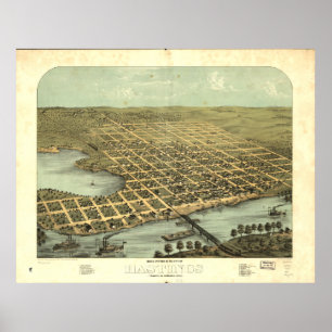 Hastings Minnesota 1867 Antiek Panoramische Kaart Poster