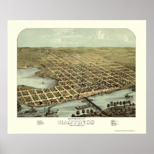Hastings, MN Panoramische Kaart - 1867 Poster