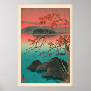 Hasui Kawase Esdoornbladeren Print Stille Schemeri