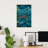 Hasui Kawase Lotusvijverprent, Gebogen Brug Poster (Thuiskantoor)