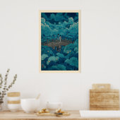 Hasui Kawase Lotusvijverprent, Gebogen Brug Poster (Keuken)