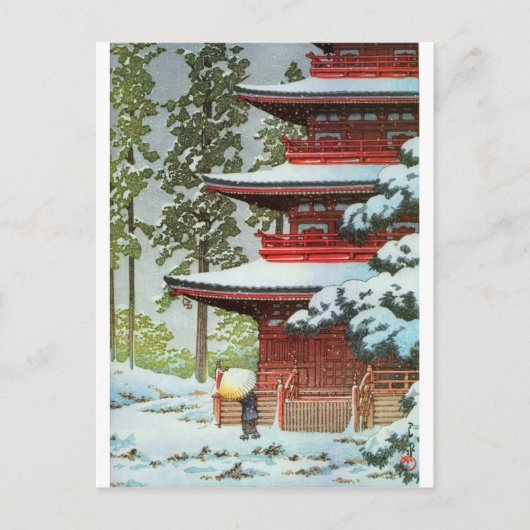 Hasui Kawase Winter Scene Briefkaart (Voorkant)