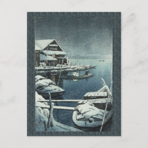 Hasui Kawase Winter Snow Lake Scene Briefkaart