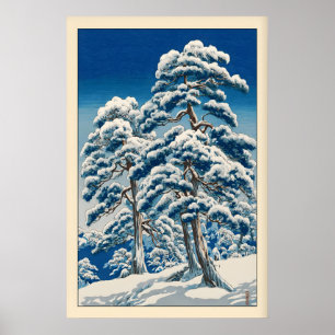 Hasui Kawase Winterprint, Sneeuw bedekte dennenbom Poster