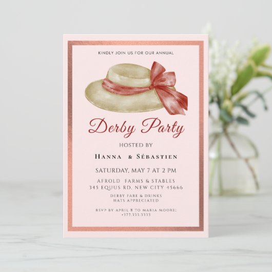 Hat Derby Party Invitation Kaart (Staand voorkant)