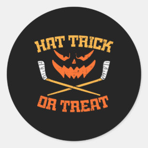 Hat Trick Or Treat Ice Hockey Halloween Boy Men Pl Ronde Sticker
