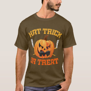 Hat Trick Or Treat Ice Hockey Player Funny Hallowe T-shirt