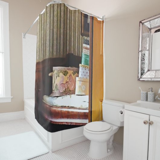 Hatboxes Seen Through an Open Door Douchegordijn (In situ)