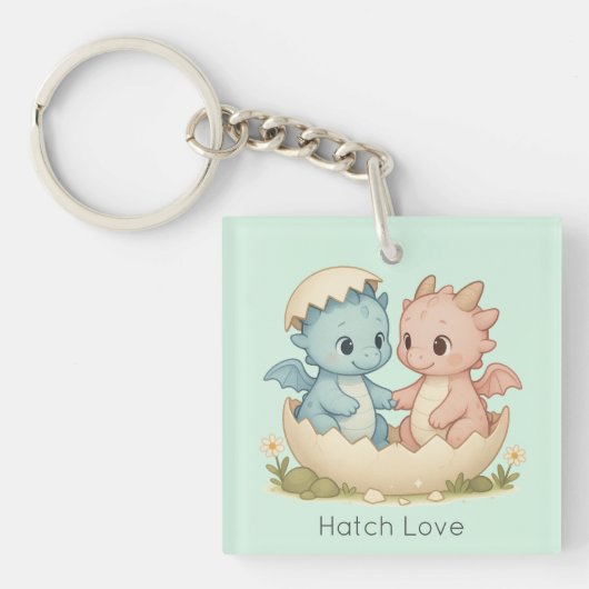 Hatch Love Twin Baby Dragons Fantasy Sleutelhanger (voorkant)