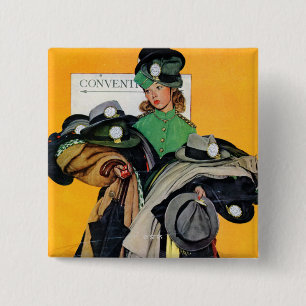 Hatcheck Girl Vierkante Button 5,1 Cm