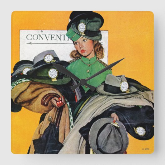 Hatcheck Girl Vierkante Klok (Voorkant)