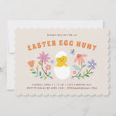 Hatched Floral Easter Egg Hunt Invitation - Beige Kaart (Voorkant)