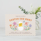 Hatched Floral Easter Egg Hunt Invitation - Beige Kaart (Staand voorkant)